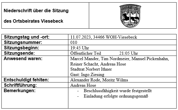Amtliche Bekanntmachung zur OB Sitzung am 11.07.23