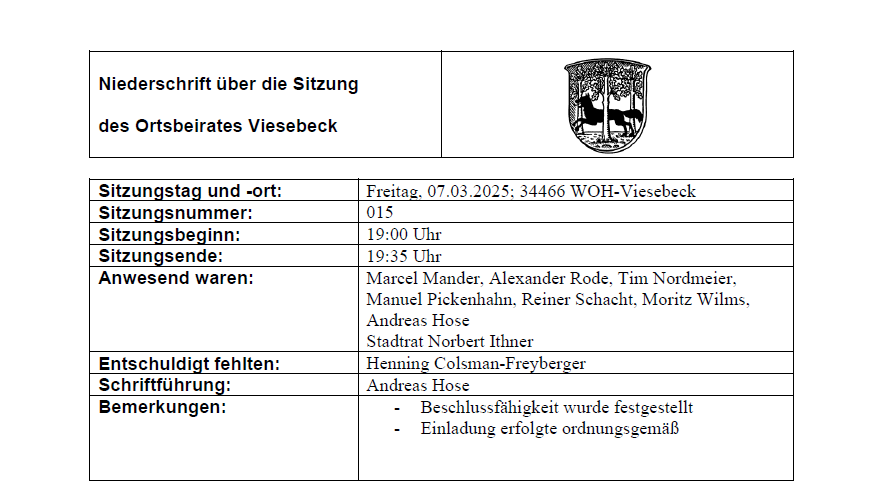 Niederschrift zur OB- Sitzung am 07.03.