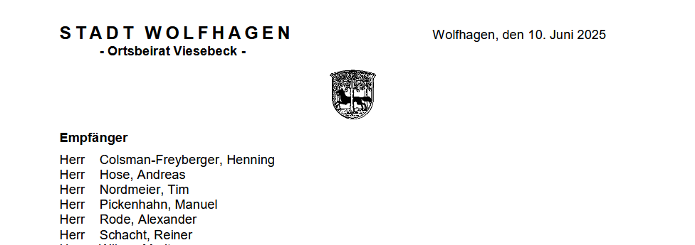 Einladung zur OB Sitzung am 24.6.25