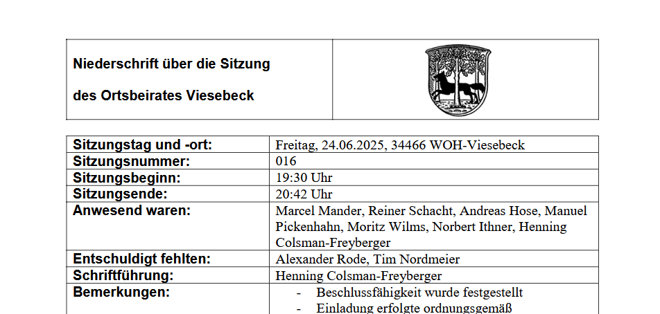 Niederschrift zur OB Sitzung 24.06.25